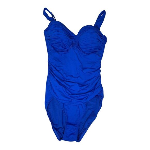 NEW Bleu Rod Beattie Size 10 Blue Kore One-piece Shirred Bandeau Swimsuit NWT - Picture 2 of 6